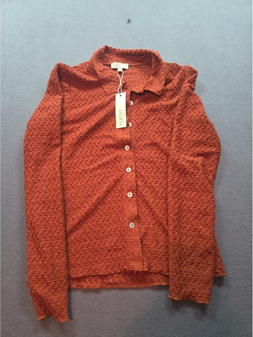 women's rust-orange Status brand long-sleeved button-up top size S